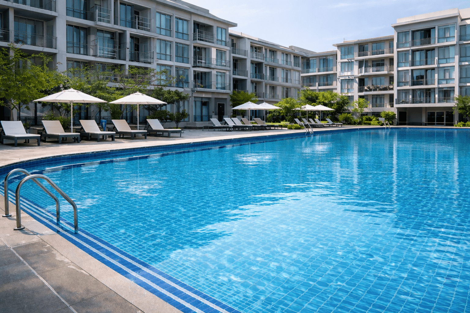 Modern Residential Swimming Pool at a Luxury Apartment Complex
