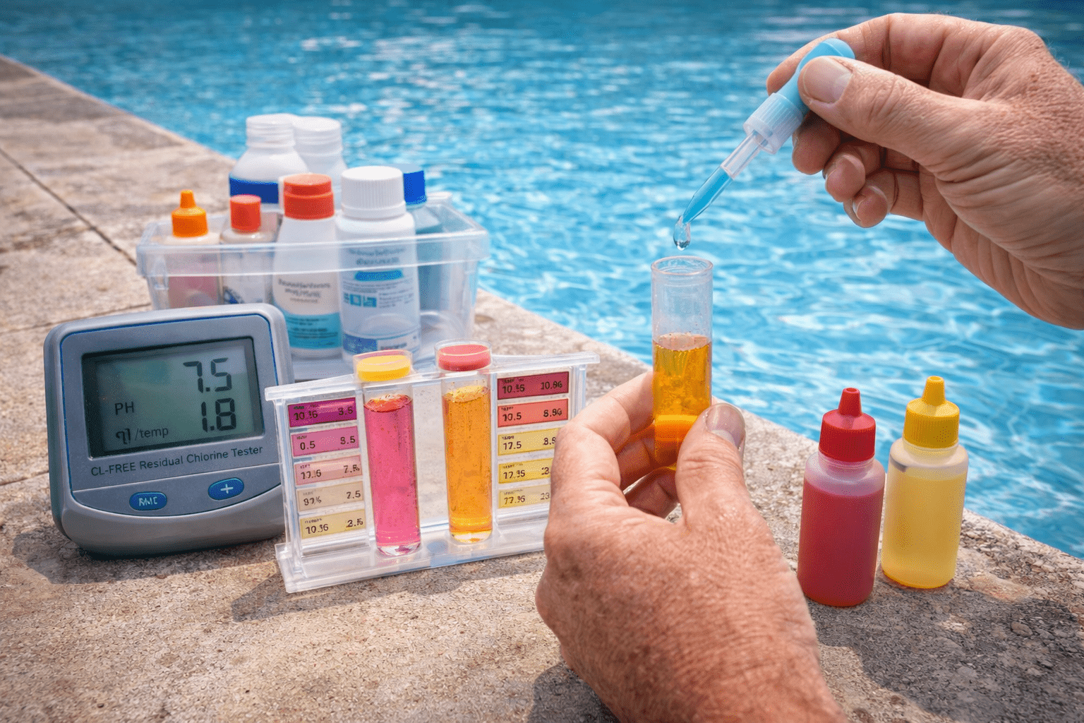 Water Testing Kit with Color Samples Used for Pool Chemical Balance