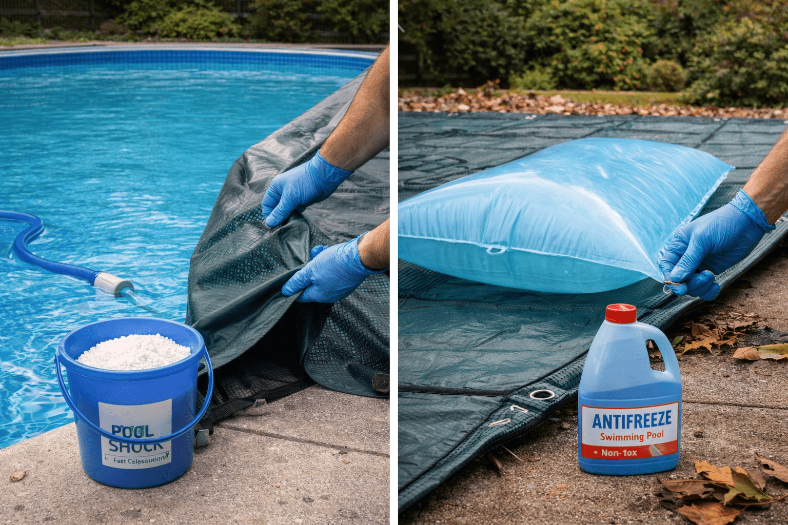 Pool Maintenance Supplies and Equipment Prepared Beside the Pool